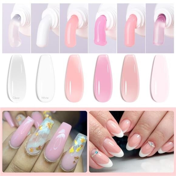 Poly Nail Gel Kit: 6 Clear Pink White Colors Gel Builder for Gel Nail - Picture 2 of 7